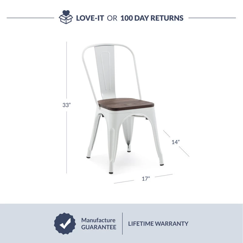 Wood Seat Metal Dining Chairs, Set Of 4, White - Image 5