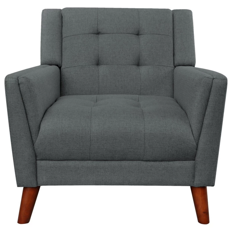 GDF Studio Evelyn Mid Century Modern Fabric Arm Chair, Dark Gray/Walnut - Image 10