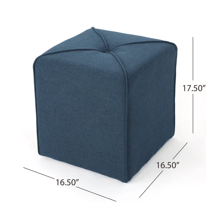 GDF Studio Tammy Fabric Square Ottoman, Navy Blue - Image 3