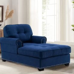 Modern Comfort Sleeper Lounge Chairs With Thick Upholstered Seat, Deep Blue