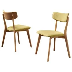 Crystal Mid-Century Modern Fabric Upholstered Dining Chairs, Set Of 2, Green Tea