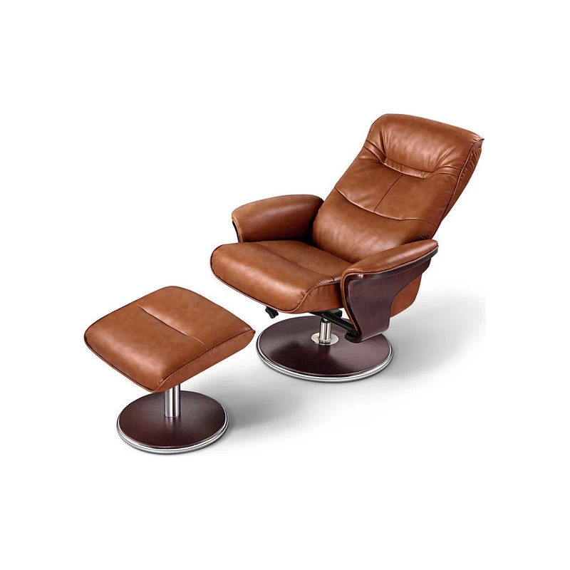 Milano Leather Swivel Recliner And Ottoman, Brown - Image 3