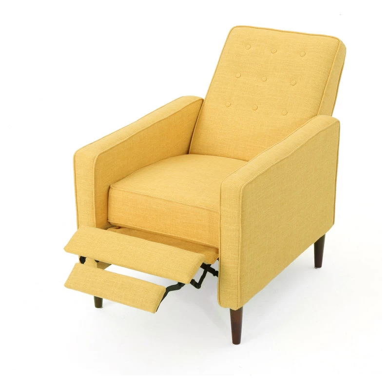 Mason Mid-Century Modern Button Tufted Fabric Recliner, Fabric/Muted Yellow, Single Chair - Image 6