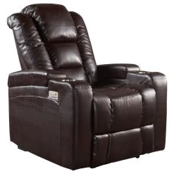 GDF Studio Everette Brown Leather Power Recliner With Arm Storage And USB Cord