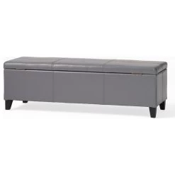 GDF Studio Skyler Beige Fabric Storage Ottoman Bench, Gray
