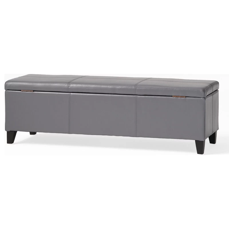 GDF Studio Skyler Beige Fabric Storage Ottoman Bench, Gray