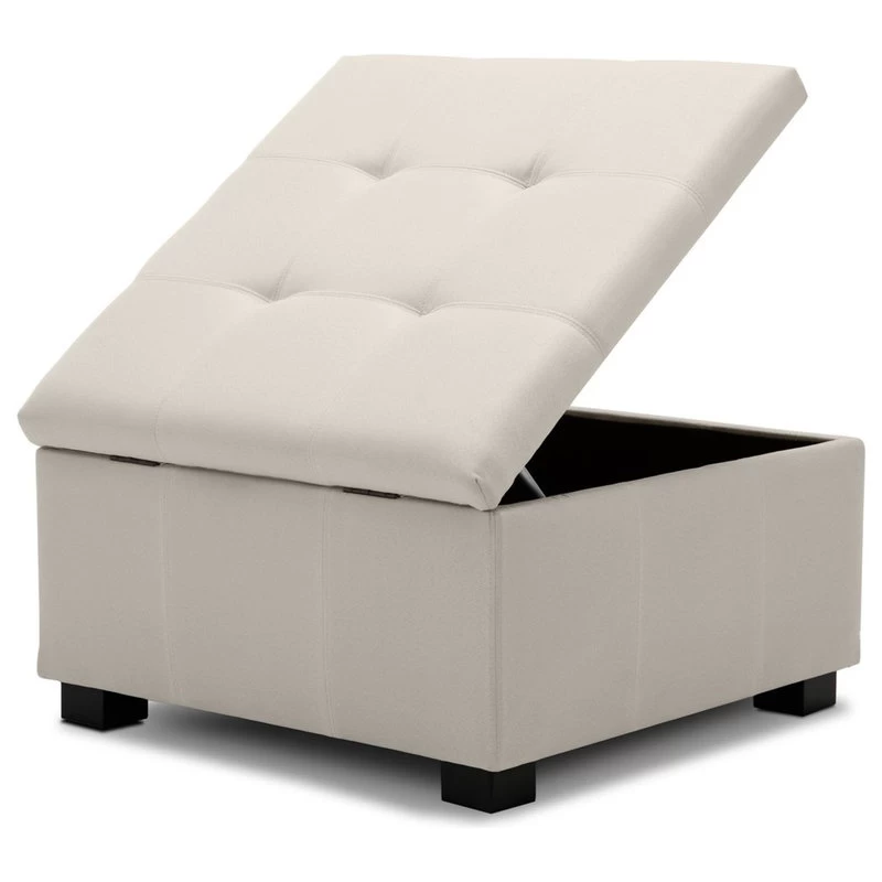 Upholstered Squared Storage Ottoman, White - Image 5