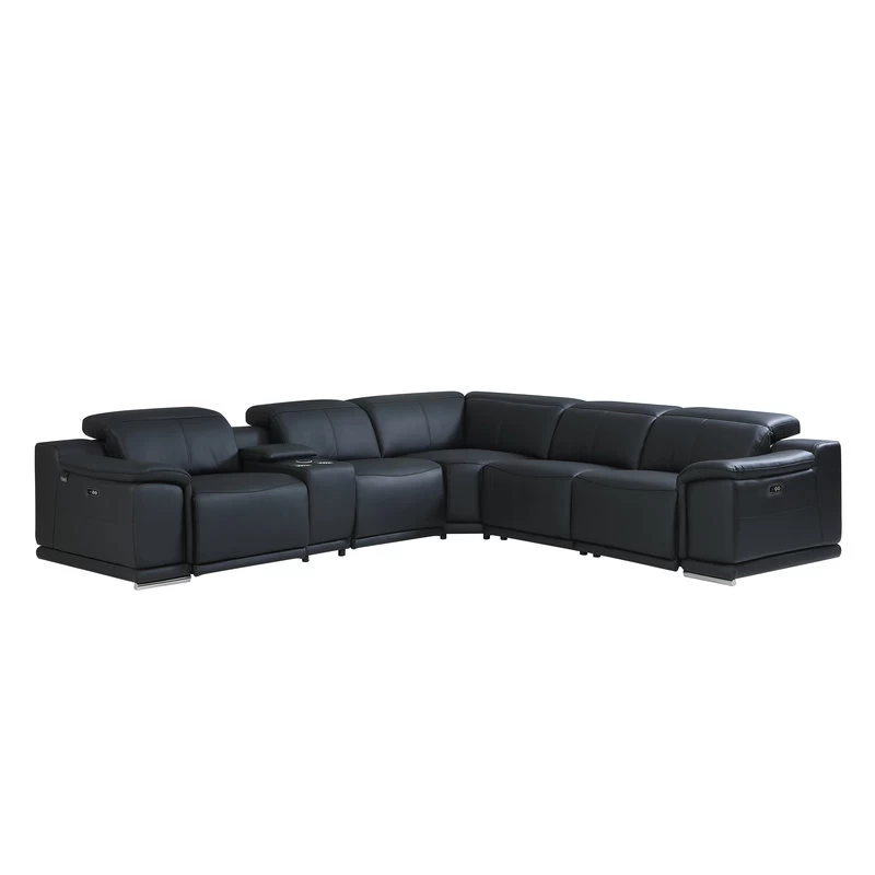 Frederico Genuine Italian Leather 6-Piece 1 Console 3-Power Reclining Sectional, Black - Image 4