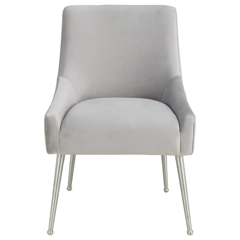 Beatrix Pleated Light Grey Velvet Side Chair - Silver Legs - Light Grey - Image 3
