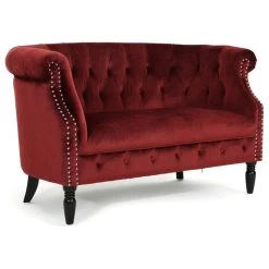 Melaina Tufted Chesterfield Velvet Loveseat With Scrolled Arms