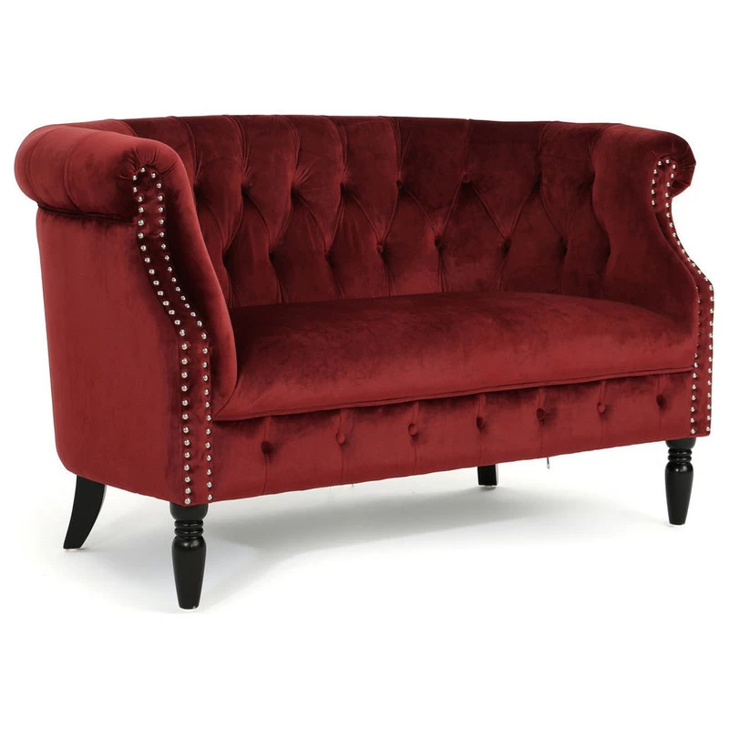 Melaina Tufted Chesterfield Velvet Loveseat With Scrolled Arms