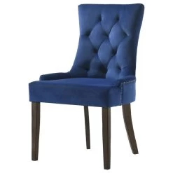 Farren Side Chair, Blue Velvet And Espresso Finish