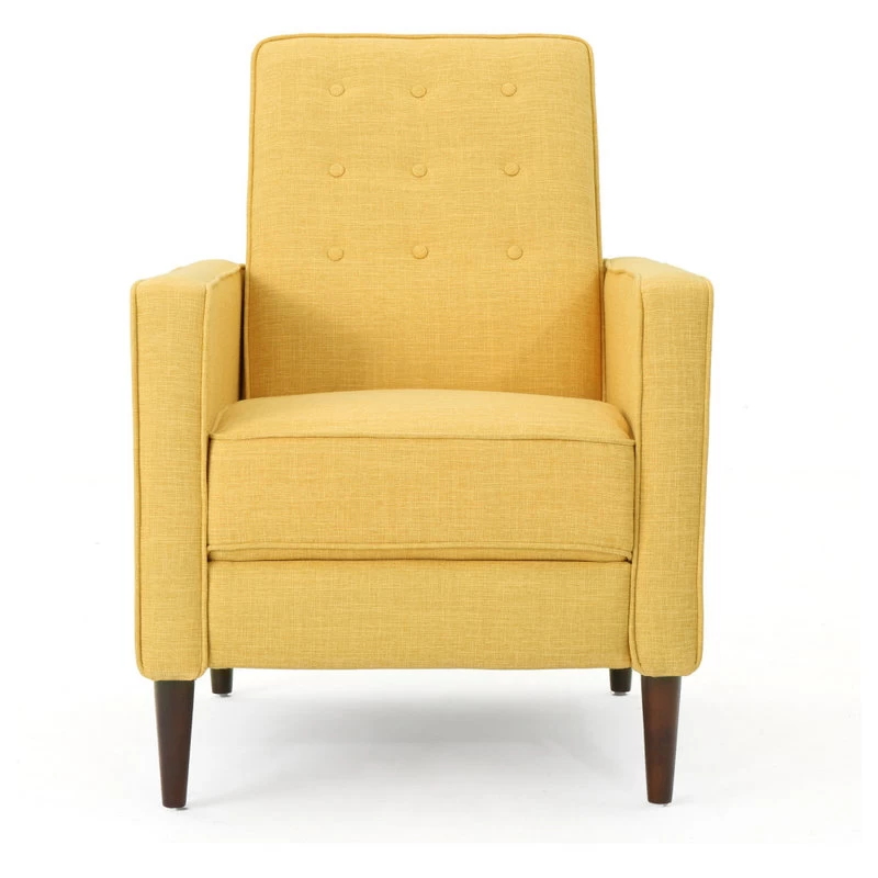 Mason Mid-Century Modern Button Tufted Fabric Recliner, Fabric/Muted Yellow, Single Chair - Image 5