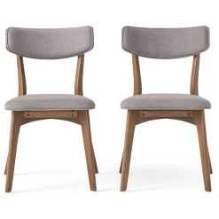 GDF Studio Caleb Mid-Century Walnut Finished Frame Dining Chairs, Set Of 2, Dark Gray
