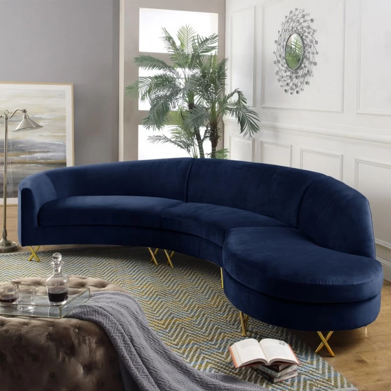 Serpentine Velvet 3-Piece Sectional, Navy - Image 2