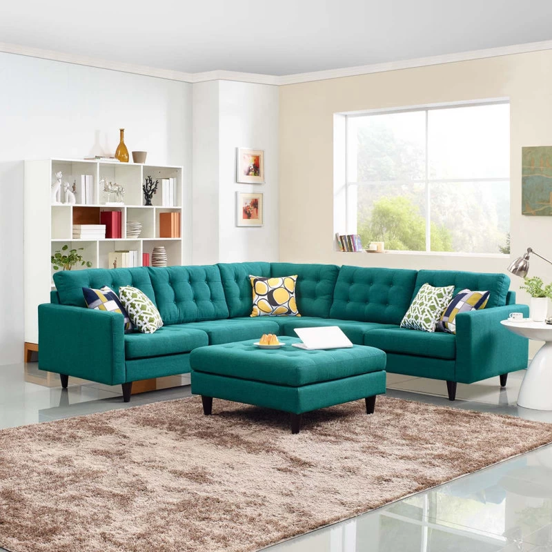 Empress 3-Piece Upholstered Fabric Sectional Sofa Set, Teal - Image 5