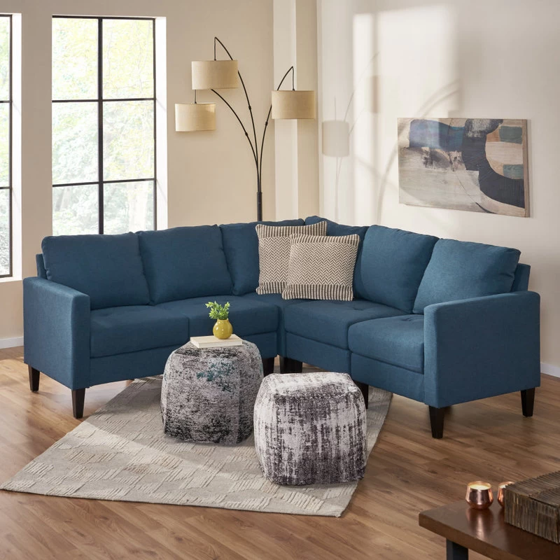 GDF Studio Carolina Fabric Sectional Couch, Dark Blue - Image 2