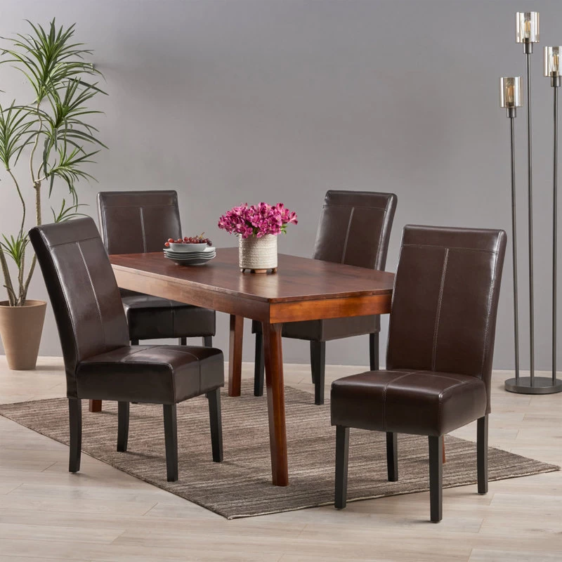 GDF Studio Percival T-stitched Chocolate Brown Leather Dining Chairs, Brown, Set - Image 2