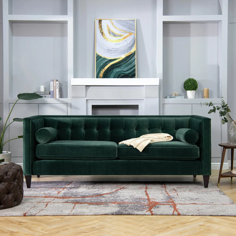 Jack 84" Modern Tuxedo Tufted Sofa, Hunter Green - Image 2