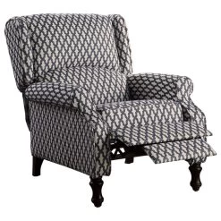 Evonna Puch Back Wingback Recliner, Navy, White