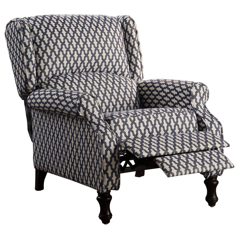 Evonna Puch Back Wingback Recliner, Navy, White