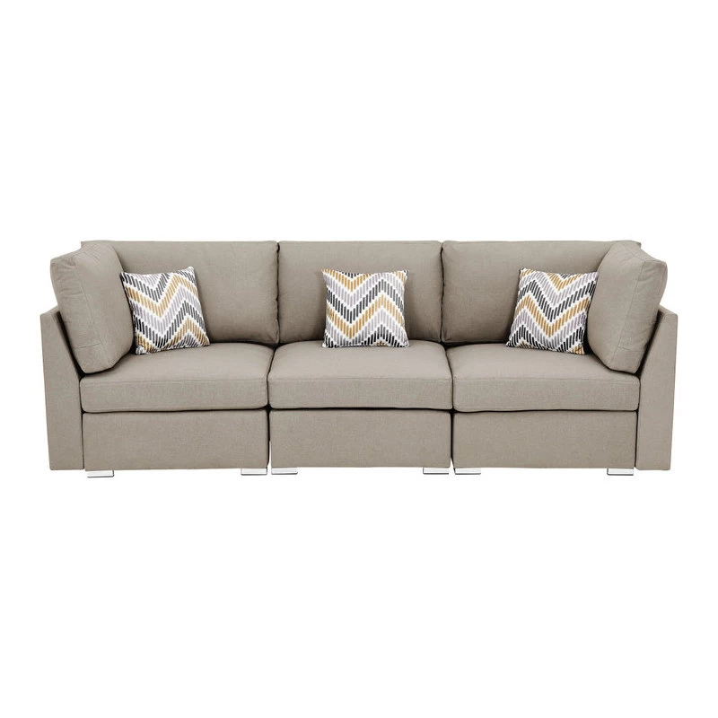 Amira Beige Linen Fabric Sofa And Loveseat Living Room Set With Pillows - Image 4