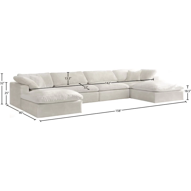 Cozy Cloud-Like Comfort Modular 4-Seater Sectional And 2 Ottomans, Cream - Image 9