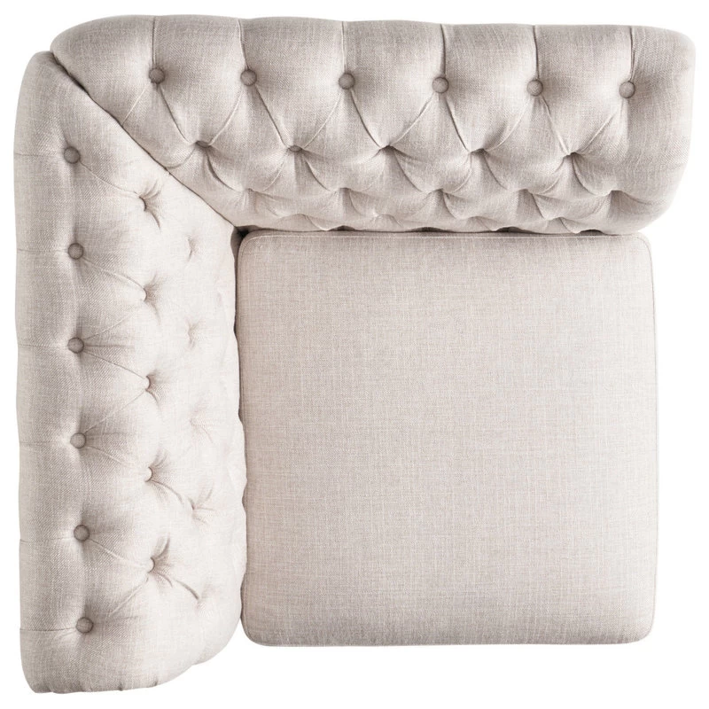 Zenobia 6 Seater Velvet Tufted Chesterfield Sectional, Beige, Dark Brown - Image 12