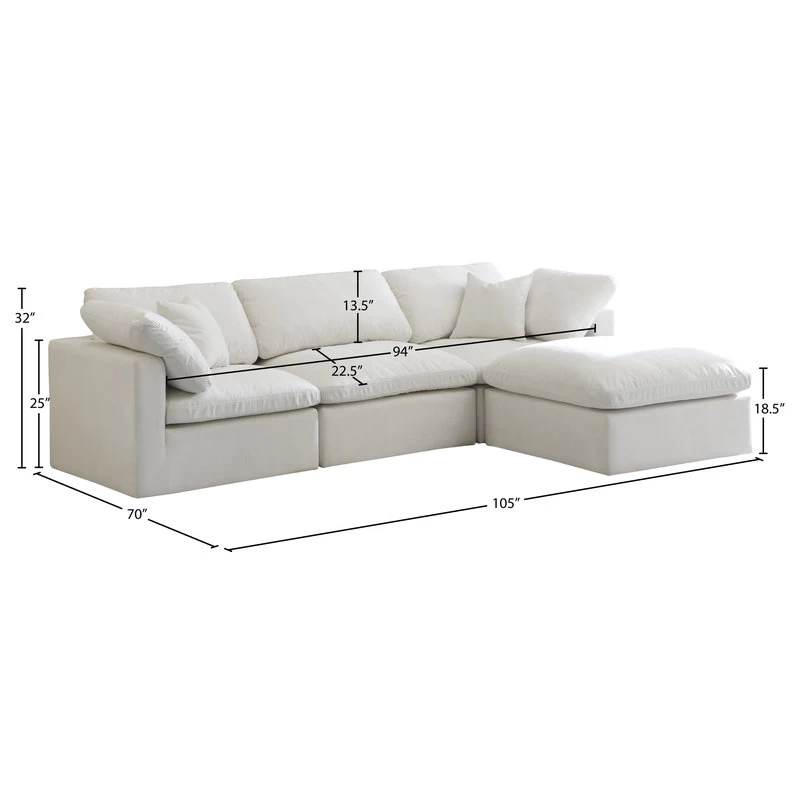 Plush Cloud-Like Comfort Modular 4-Seat Sectional And Ottoman, Cream, Seatin - Image 12