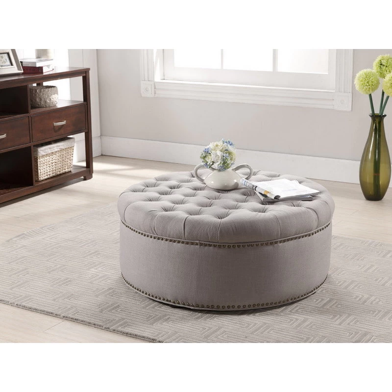 Baxton Studio Iglehart Beige Linen Modern Tufted Ottoman - Image 5