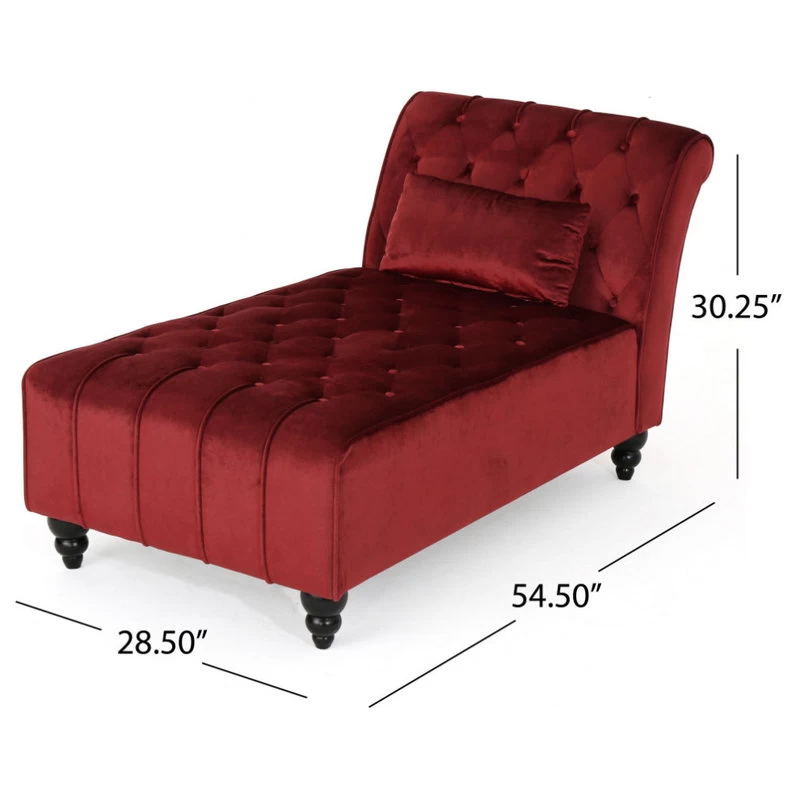 GDF Studio Rafaela Tufted New Velvet Chaise Lounge, Garnet - Image 3