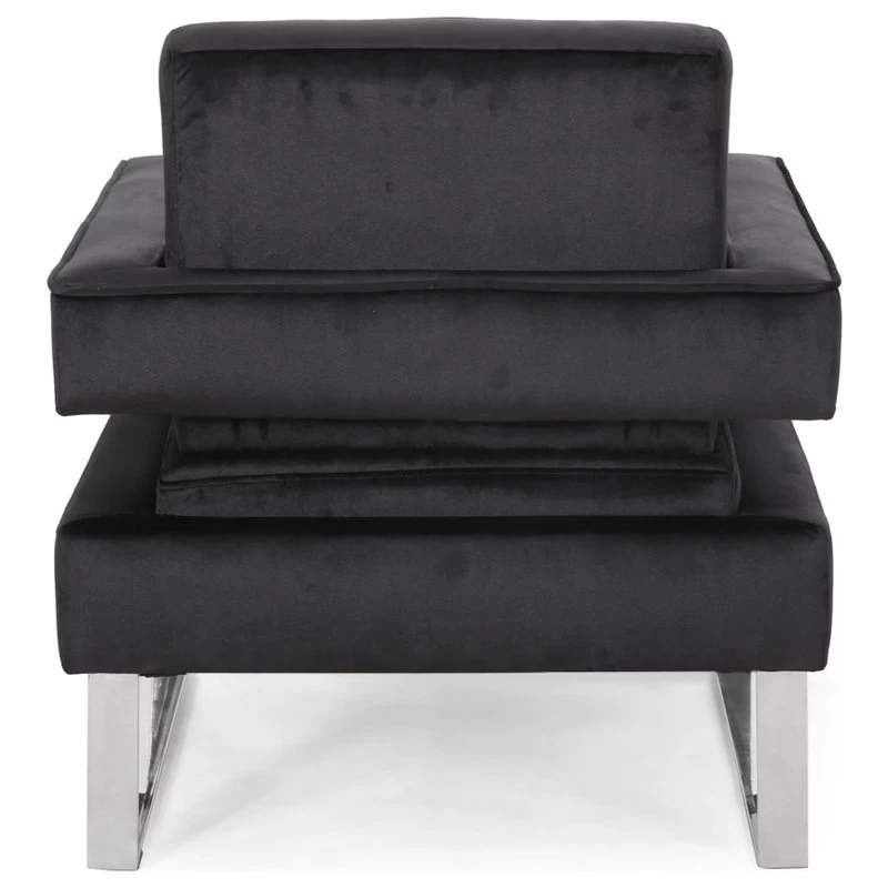 Kerman Modern Glam Velvet Club Chair, Black/Silver - Image 7