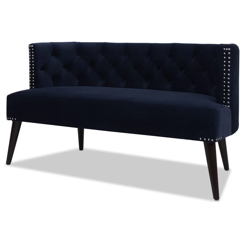 Celine Tufted Settee With Nailhead Accents, Dark Navy Blue - Image 6