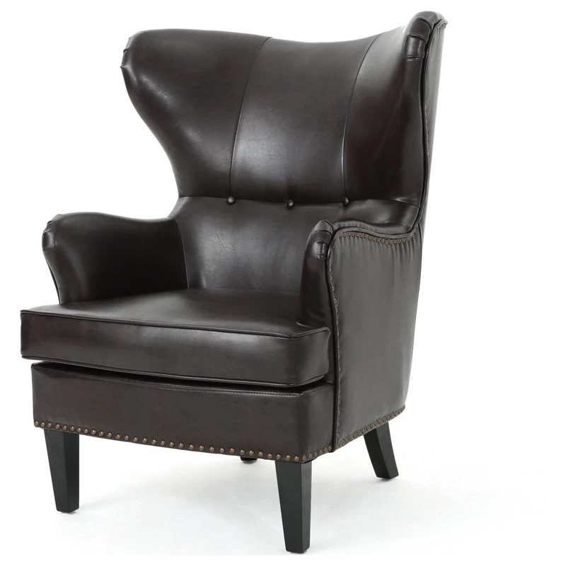 GDF Studio Romford Bonded Leather Wingback Club Chair, Brown