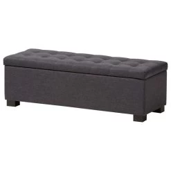 Baxton Studio Roanoke Upholstered, Grid-Tufting Storage Ottoman Bench, Dark Gray