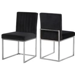The Dice Dining Chair, Black, Velvet, Chrome Base, Set Of 2