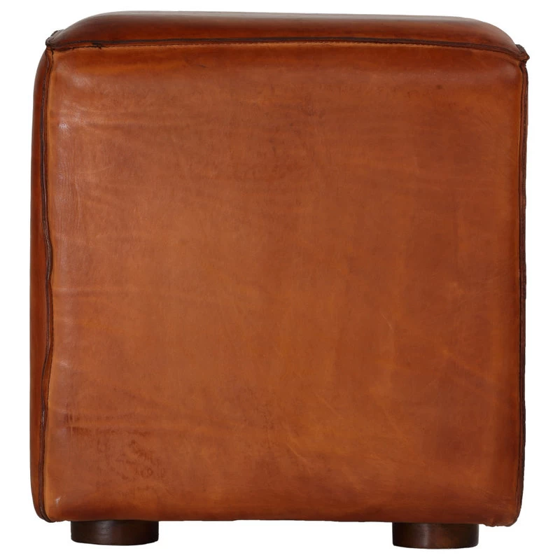 Sands Genuine Leather Cube Ottoman, Saddle Brown - Image 2