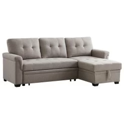 Hunter Light Gray Fabric Reversible Sleeper Sectional Sofa With Storage Chaise