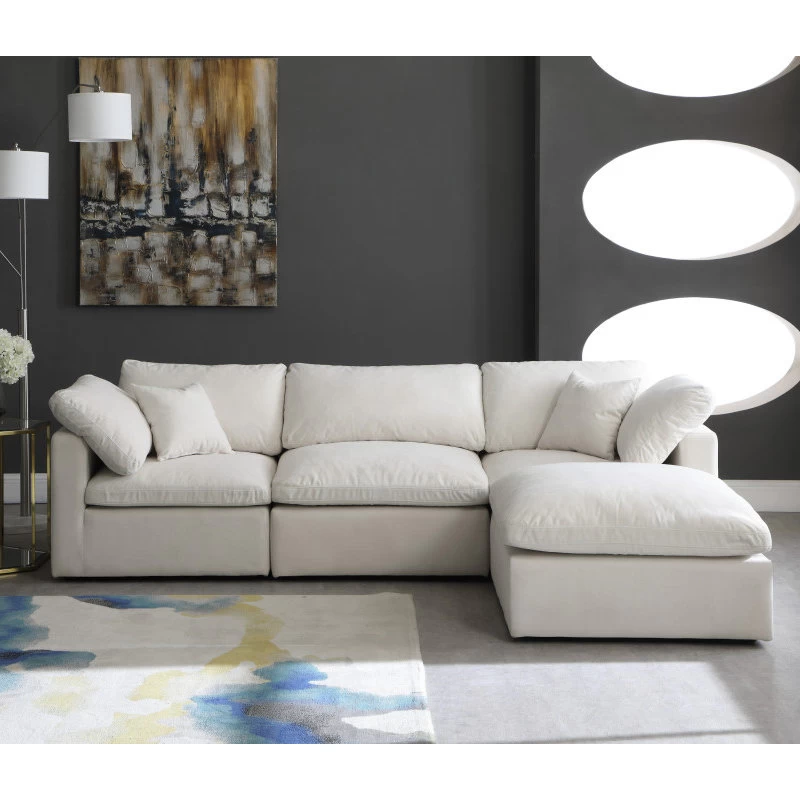 Plush Cloud-Like Comfort Modular 4-Seat Sectional And Ottoman, Cream, Seatin - Image 6