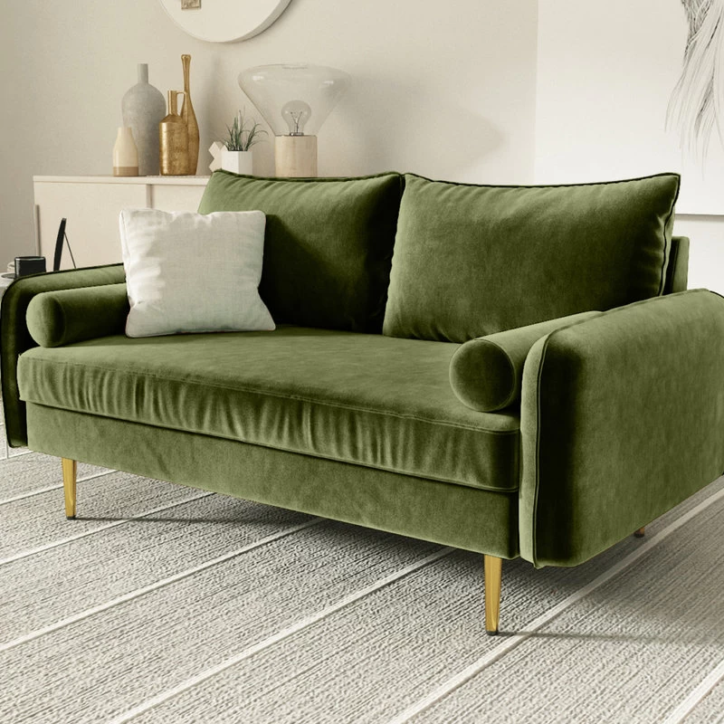 The Audrey I Velvet Round Arm Loveseat, Olive Green - Image 2