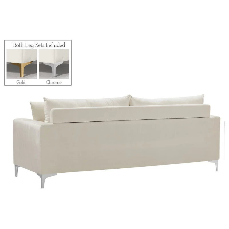 Naomi Velvet Sofa, Gold And Chrome Leg Set, Cream - Image 3
