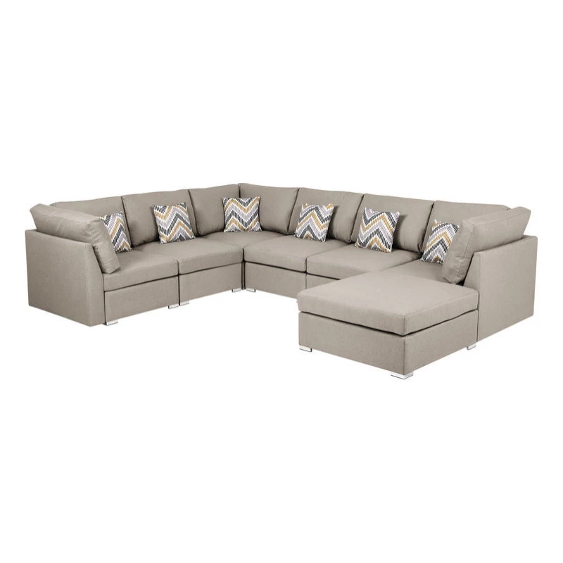 Amira Beige Fabric Reversible Modular Sectional Sofa With Ottoman And Pillows - Image 4