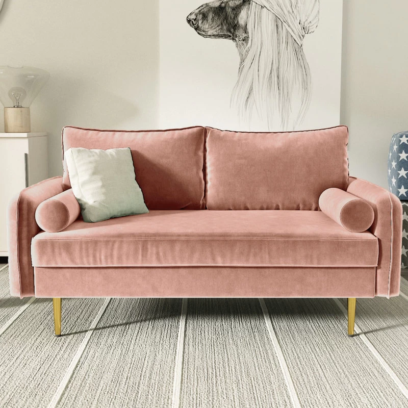 The Audrey I Velvet Round Arm Loveseat, Rose Pink - Image 3