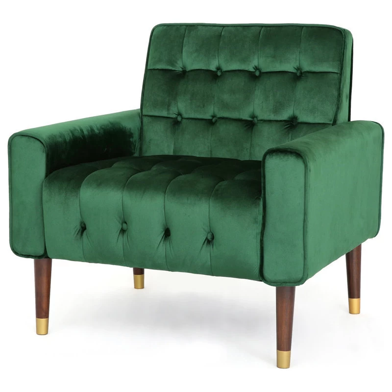 GDF Studio Betsy Modern Button-Tufted Waffle Stitching Velvet Armchair, Emerald