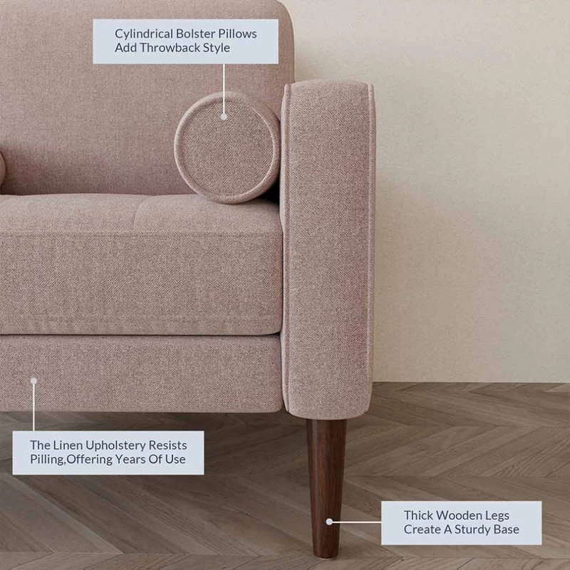 Erik Accent Chair Tufted Linen With Bolster Pillows, Brick - Image 3