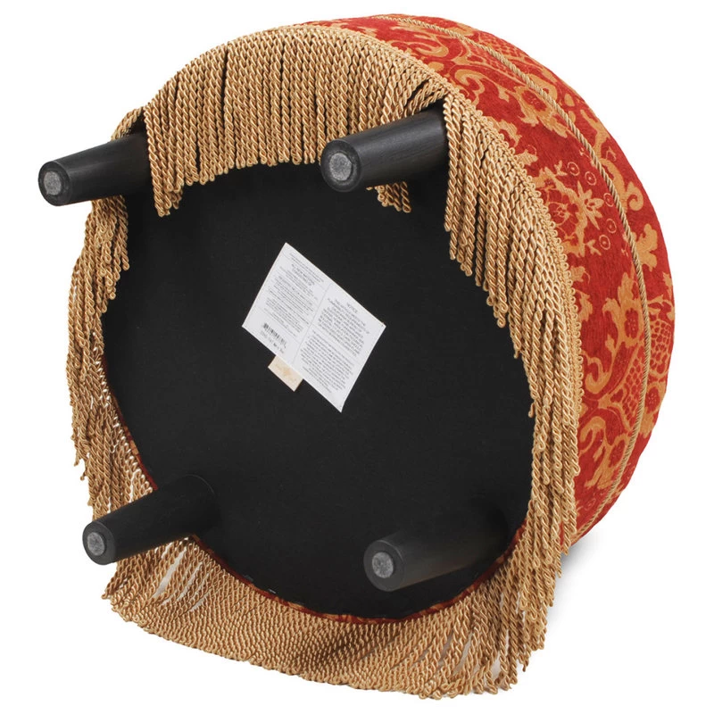 Yolanda Tufted Round Ottoman With Bullion Trim, Red Gold Jacquard - Image 4