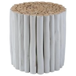 East At Main's Stanley White Round Teakwood Stool