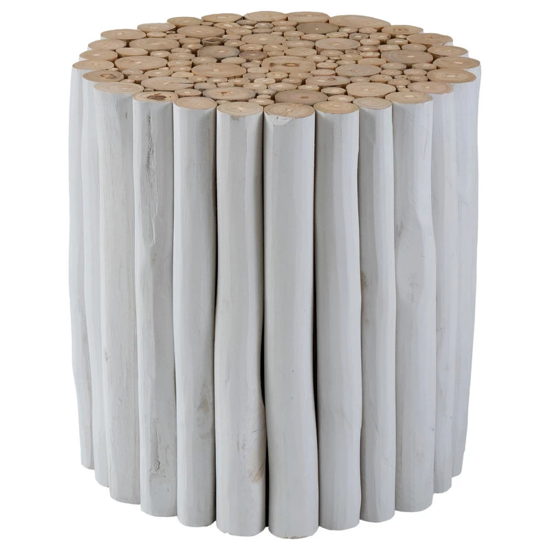 East At Main's Stanley White Round Teakwood Stool