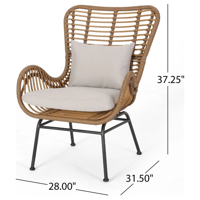 Gloria Indoor Wicker Club Chairs With Cushions, Set Of 2, Light Brown/Black/Beig - Image 3