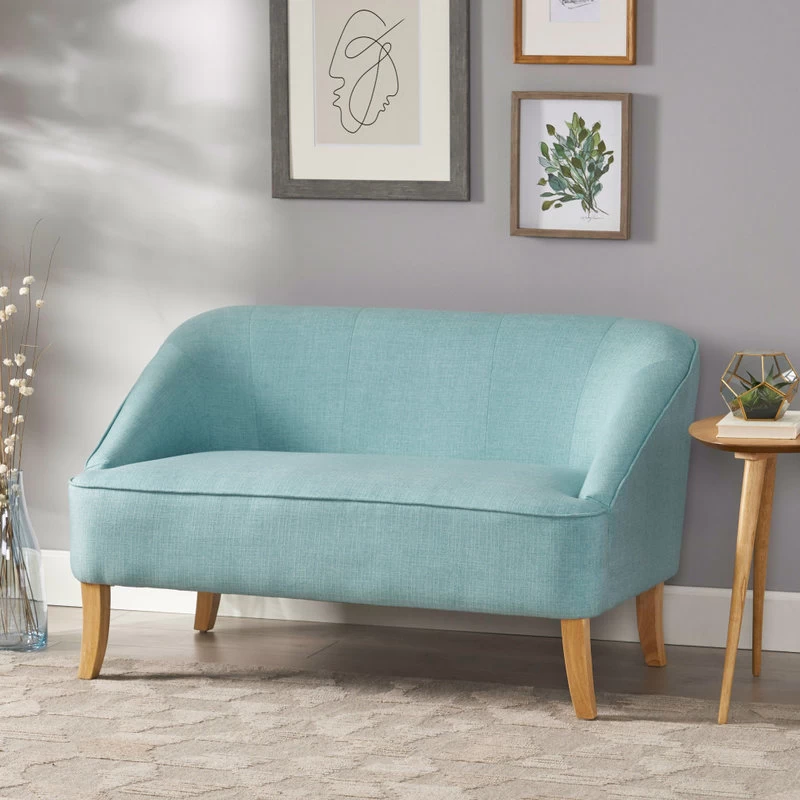 GDF Studio Jasper Mid Century Modern Fabric Loveseat, Light Blue - Image 2